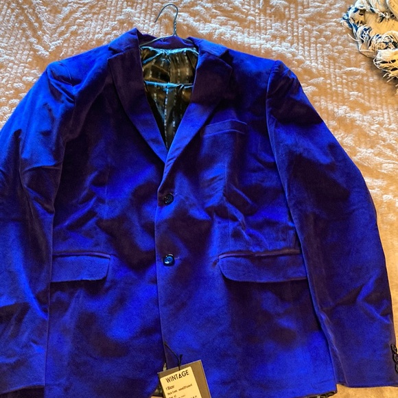 wintage Suits & Blazers Mens Royal Blue Velvet Blazer Jacket 42